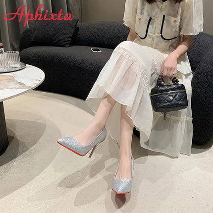 Aphixta Oro Argento Nero Décolleté con tacco alto a spillo da 3,54 pollici Décolleté da donna per tutte le stagioni Scarpe da festa con punta a punta di grandi dimensioni 49 50 platinumshop