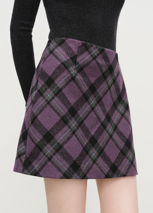 FSLE Autumn Party Skirt High Waist Retro Plaid Knit WoolShort Skirt For Women 2025 Fall Winter New Arrival Y2K Mini A-line Skirt PlatiNum