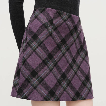 FSLE Autumn Party Skirt High Waist Retro Plaid Knit WoolShort Skirt For Women 2025 Fall Winter New Arrival Y2K Mini A-line Skirt PlatiNum