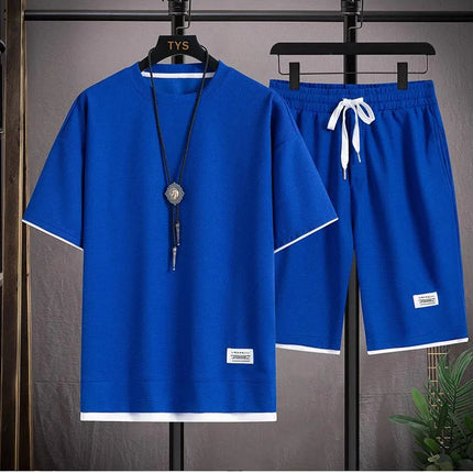 2026 nuovi set di waffle da uomo estivi T-shirt e pantaloncini casual Set tuta sportiva maschile tuta tinta unita abiti larghi platinumshop