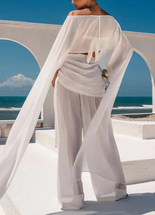 Poncho Lungo in Chiffon Trasparente da Donna, Copricostume a Rete, Sciarpa Fluida Asimmetrica, Coprispalle per Sposa, Matrimonio, Serate ed Eventi platinumshop