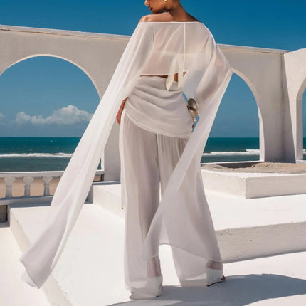 Poncho Lungo in Chiffon Trasparente da Donna, Copricostume a Rete, Sciarpa Fluida Asimmetrica, Coprispalle per Sposa, Matrimonio, Serate ed Eventi platinumshop