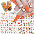 12pcs Fall Gold Leaves Nail Stickers Sliders for Manicure Maple Leaf Nail Art Water Transfer Decals Foils Autumn Decorations