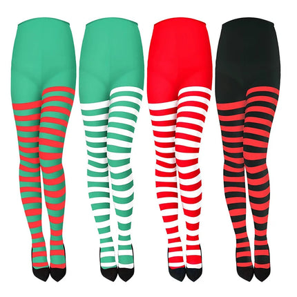 maveraCCüm | Christmas Stockings Red Green Striped Tights Stretchy Leggings Y2K Party Costume Knit Knee High Socks