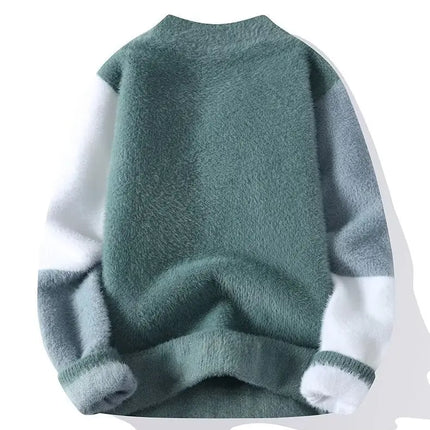 2024 New Men's Plush Sweater Pullovers Korean Winter Warm O Neck Black Sweater High Quality Cool Top Fashionable Men's Clothing