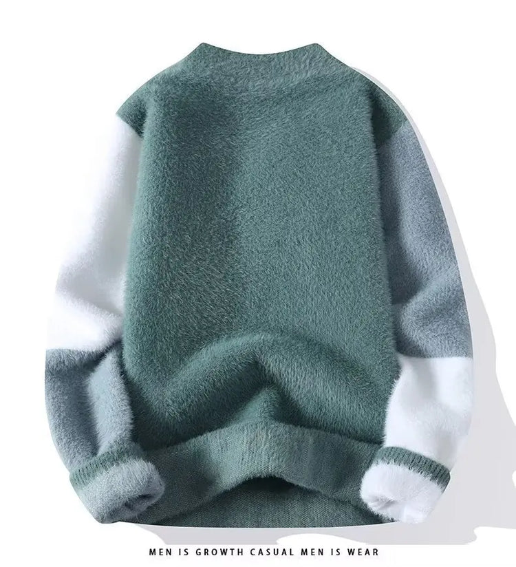 2024 New Men's Plush Sweater Pullovers Korean Winter Warm O Neck Black Sweater High Quality Cool Top Fashionable Men's Clothing