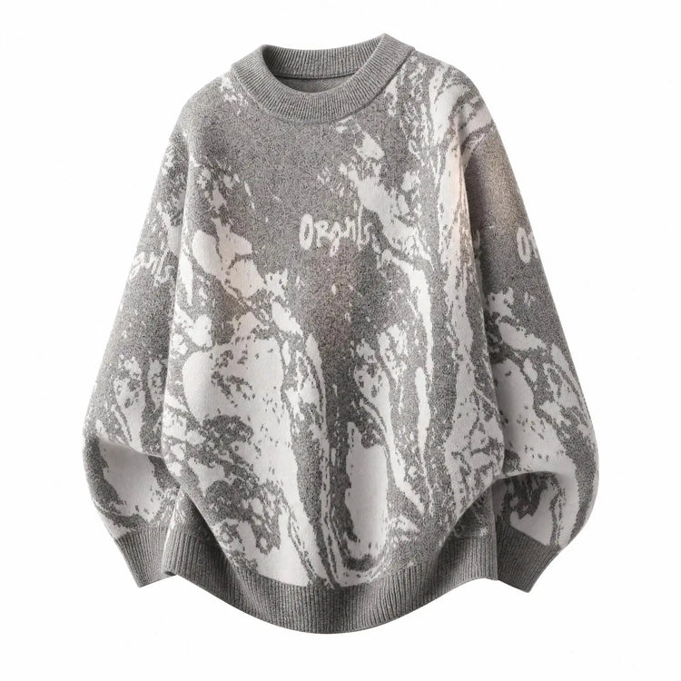All-Over Floral Jacquard Pattern Pullover Sweater, Casual Crew Neck Knit Men's Pullover, Super Cool Winter Gift