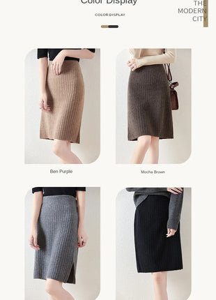 100% Wool Drawstring Skirt For Women's Autumn Winter Solid Color Slim Fit Elastic UltraShort Mini Waist Knitted Skirt PlatiNum