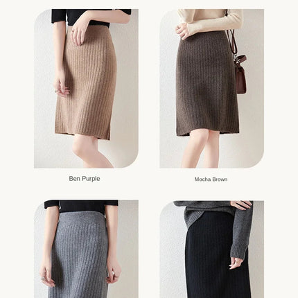 100% Wool Drawstring Skirt For Women's Autumn Winter Solid Color Slim Fit Elastic UltraShort Mini Waist Knitted Skirt PlatiNum