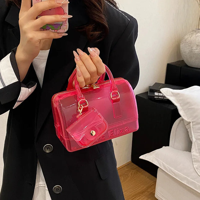 2025 Transparent PVC Beach Bag, Korean Style, Fresh and Sweet Silicone Shoulder Bag, Medium Size with Zipper Closure