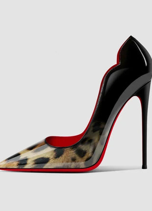 2025New sfumatura fondo rosso tacchi grandi modello leopardo sexy scarpe da donna professionali a punta scarpe singole da laurea nere platinumshop