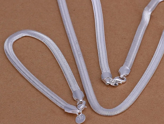 Commercio all'ingrosso 925 sterling silver collana bracciali set di gioielli 6MM piatto morbido catena del serpente moda donna uomo matrimonio fine platinumshop