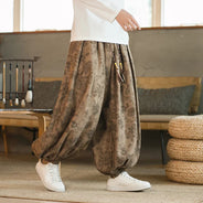 Pantaloni di alta qualità per uomo stile cinese fiore scuro velluto a coste Bloomers casual elastico in vita moda pantaloni larghi a gamba larga maschile