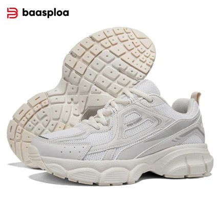 Baasploa Women Running Shoes Lightweight Breathable Sport Shoes Female Comfort White Casual Sneakers Height Increase Cushioning PlatiNum