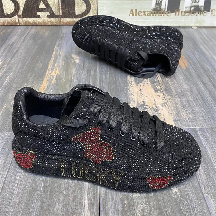 Luxury Fashion New Designer Men's Charm Rhinestone All Match Platform Causal Shoes Male Flats Moccasins Walking Sneakers Zapatos