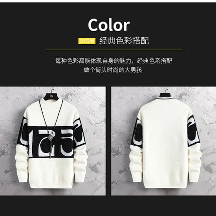 2023 New Fashion Patchwork digit Cashmere Sweater Men High Quality Comfortable Mens Sweaters Thick Warm Male Pullover