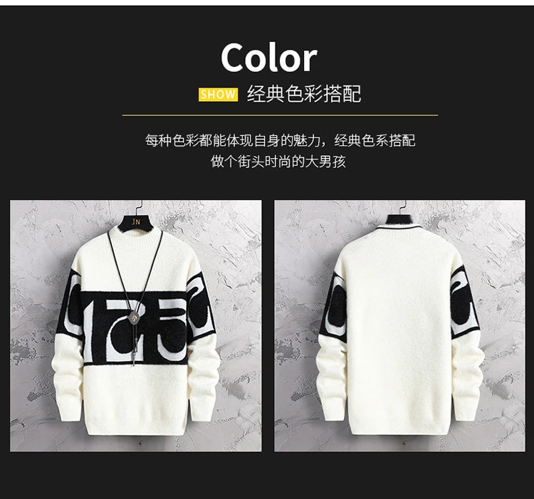 2023 New Fashion Patchwork digit Cashmere Sweater Men High Quality Comfortable Mens Sweaters Thick Warm Male Pullover
