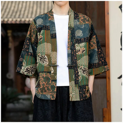 Camicie in Lino Stile Etnico con Stampa Yukata per Uomo e Donna, Abbigliamento Asiatico, Kimono Giapponese Harajuku, Camicie Retrò da Uomo
