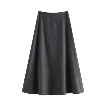 FSLE Office Lady Wool High Waisted A-line Skirt for Women Thickened Medium Length 2024 Winter New Women Casual Skirts 24FS14642 PlatiNum