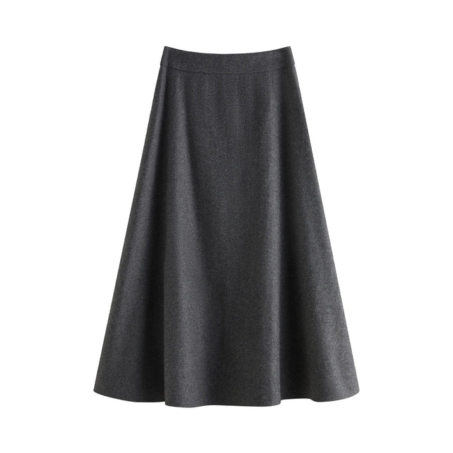 FSLE Office Lady Wool High Waisted A-line Skirt for Women Thickened Medium Length 2024 Winter New Women Casual Skirts 24FS14642 PlatiNum
