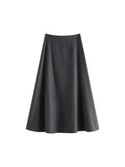 FSLE Office Lady Wool High Waisted A-line Skirt for Women Thickened Medium Length 2024 Winter New Women Casual Skirts 24FS14642 PlatiNum