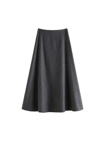 FSLE Office Lady Wool High Waisted A-line Skirt for Women Thickened Medium Length 2024 Winter New Women Casual Skirts 24FS14642 PlatiNum