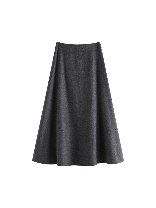 FSLE Office Lady Wool High Waisted A-line Skirt for Women Thickened Medium Length 2024 Winter New Women Casual Skirts 24FS14642 PlatiNum