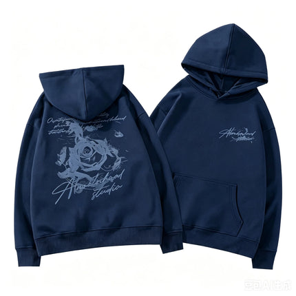 Letter Rose Print Hoodie Men Women Outdoor Street Sports Casual Fashion Trend Long-sleeve Sweatshirt Autumn Winter Top Clothes