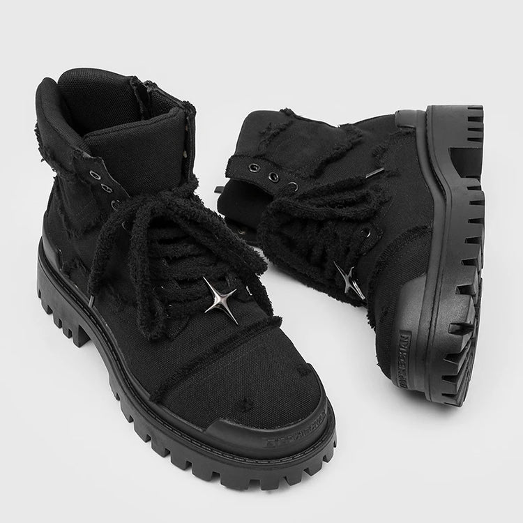 Four cornered star thick soled men high top boots European American anti kick height increasing anti slip retro motorcycle boots