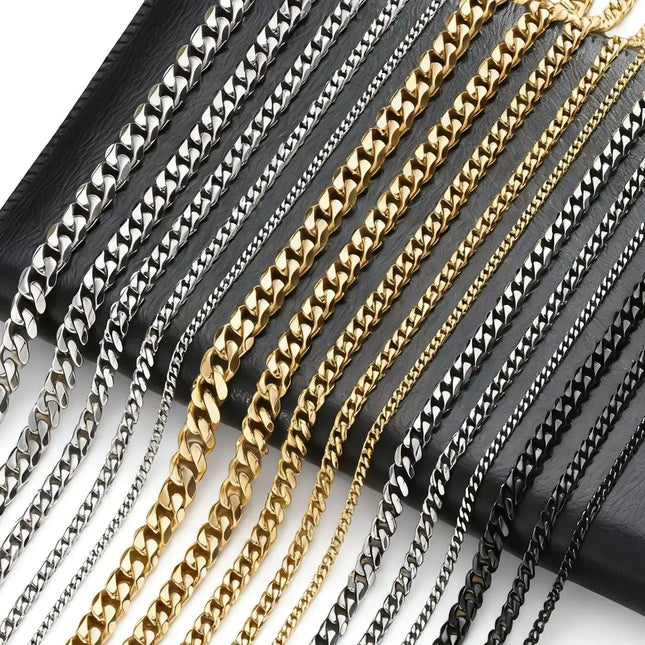 3-11MM Classic Cuban Chain Necklace for Men Women,Silver Black Gold Grey Color Stainless Steel Chains,Basic Punk Jewelry Gift PlatiNum