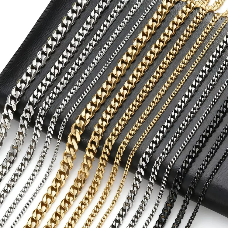 3-11MM Classic Cuban Chain Necklace for Men Women,Silver Black Gold Grey Color Stainless Steel Chains,Basic Punk Jewelry Gift PlatiNum