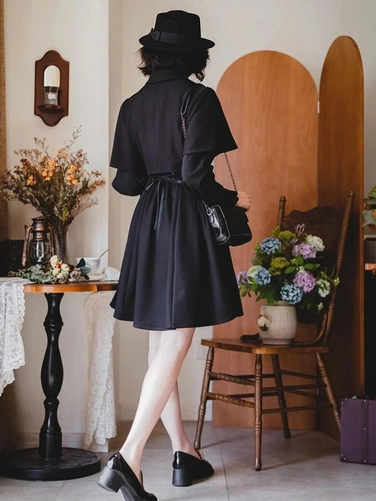 Autumn Japanese Gothic Y2k 3 Piece Set Women Elegant Long Sleeve Shirt Shawl Coat Slim Strap Dresses Korean Female Dark Outfits