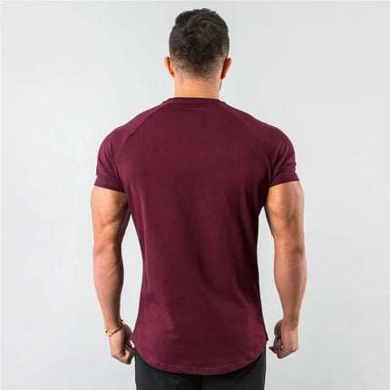 Men's Summer Skinny Casual T-Shirt Short Sleeve Tee Male Gym Fitness Sport Cotton Tops Man Running Workouts Sweatshirt Clothing PlatiNum