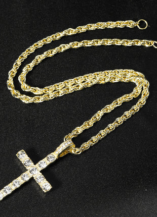 Hip Hop Iced Out Cross Pendant Necklace Strap 4mm Zircon Tennis Chain Men Women Sparkling Necklace Punk Jewelry Fashion Gift PlatiNum