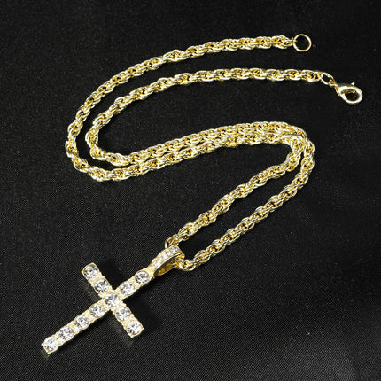 Hip Hop Iced Out Cross Pendant Necklace Strap 4mm Zircon Tennis Chain Men Women Sparkling Necklace Punk Jewelry Fashion Gift PlatiNum