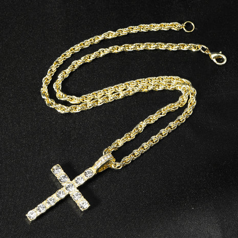 Hip Hop Iced Out Cross Pendant Necklace Strap 4mm Zircon Tennis Chain Men Women Sparkling Necklace Punk Jewelry Fashion Gift PlatiNum