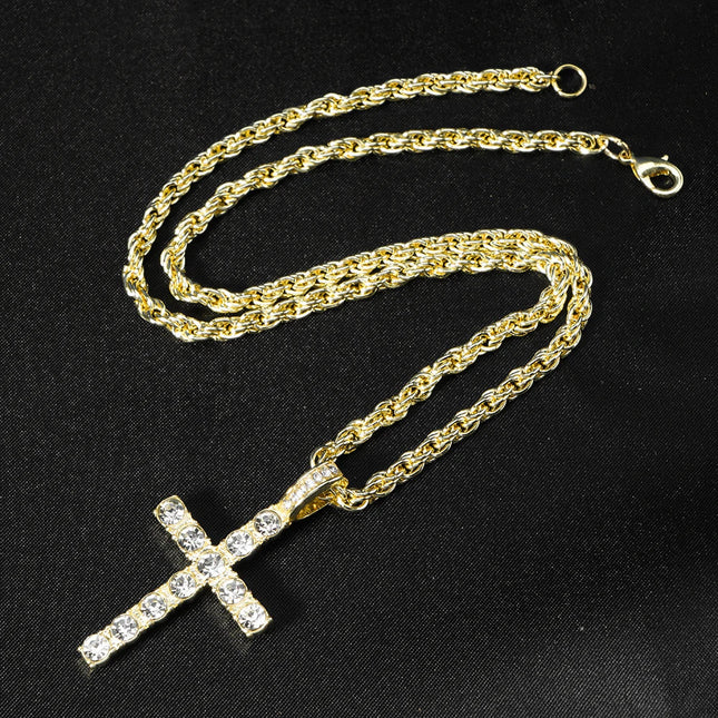 Hip Hop Iced Out Cross Pendant Necklace Strap 4mm Zircon Tennis Chain Men Women Sparkling Necklace Punk Jewelry Fashion Gift PlatiNum