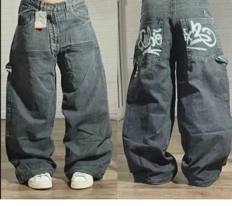 Street Vintage Jeans New Y2K Harajuku Wash Blue Multiple pockets Baggy Jeans Denim Pants Mens Womens High Waist Wide Trousers PlatiNum
