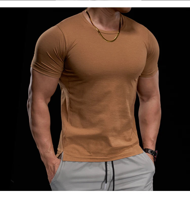 Abbigliamento da allenamento fitness da palestra da uomo T-shirt sportiva attillata a maniche corte