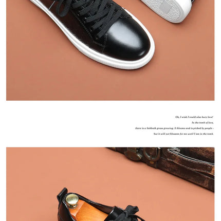 New 2024 Men Casual Leather Sneakers Lace Up Comfortable Outdoor Male Sports Casual Board Shoes Black Brown