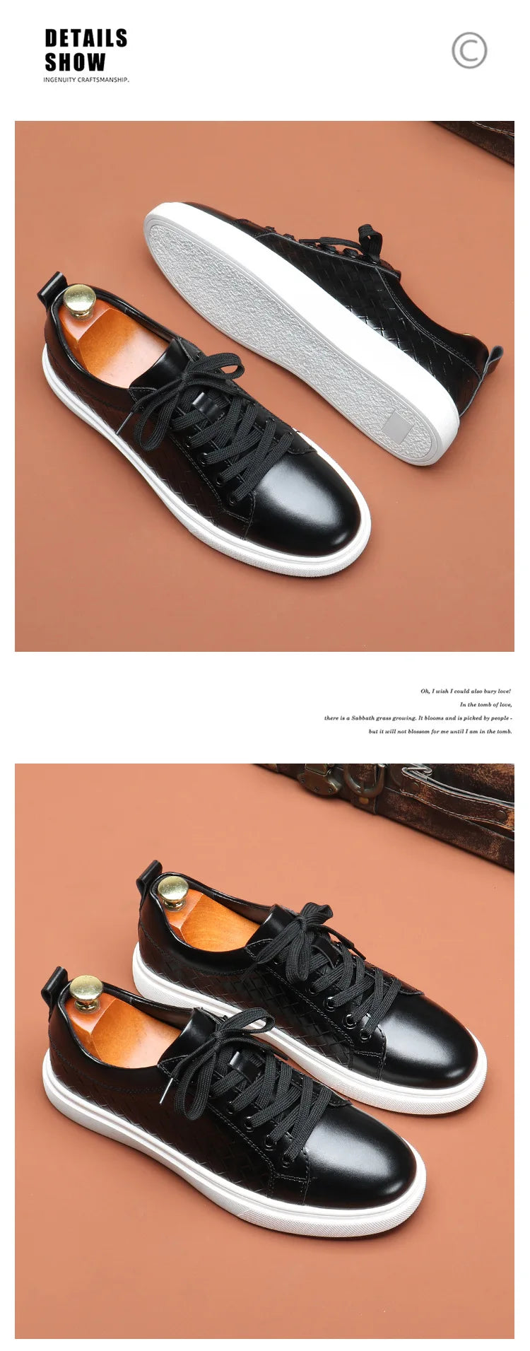 New 2024 Men Casual Leather Sneakers Lace Up Comfortable Outdoor Male Sports Casual Board Shoes Black Brown