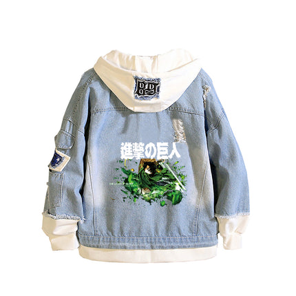Anime Attack on Titan Unisex Streetwear Long Hooded Jeans Jacket Guilty Crown Death Note Harajuku Denim Patchwork Hoodies Coat