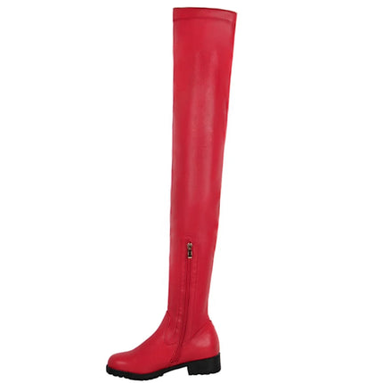 2025 Winter Over the Knee Women Boots European Platform Zipper Ladies Shoes Comfort Square High Heels Elastic Leather Long Boots PlatiNum