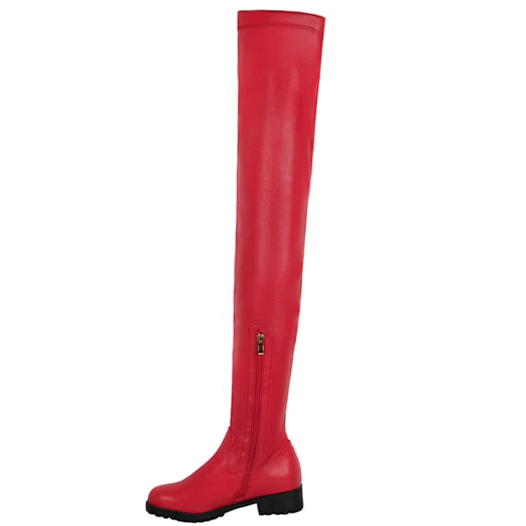 2025 Winter Over the Knee Women Boots European Platform Zipper Ladies Shoes Comfort Square High Heels Elastic Leather Long Boots PlatiNum