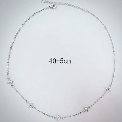 925 Silver Plated Four-leaf Flower Zircon Chain Necklace for Women Luxury Collar Charm Clover Necklaces 2025 Trend Jewelry PlatiNum