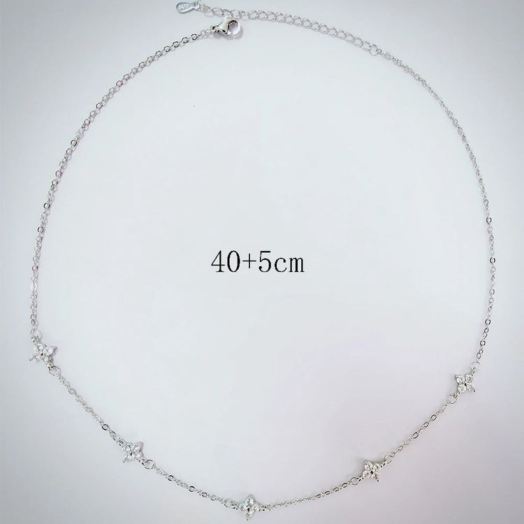 925 Silver Plated Four-leaf Flower Zircon Chain Necklace for Women Luxury Collar Charm Clover Necklaces 2025 Trend Jewelry PlatiNum