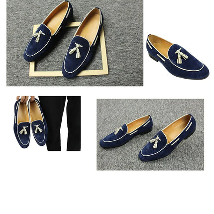 Mocassini Penny Blue da Uomo, Scarpe Casual Estive con Nappe, per Ufficio e Uso Quotidiano, in Pelle Scamosciata di Alta Qualità, Personalizzabili