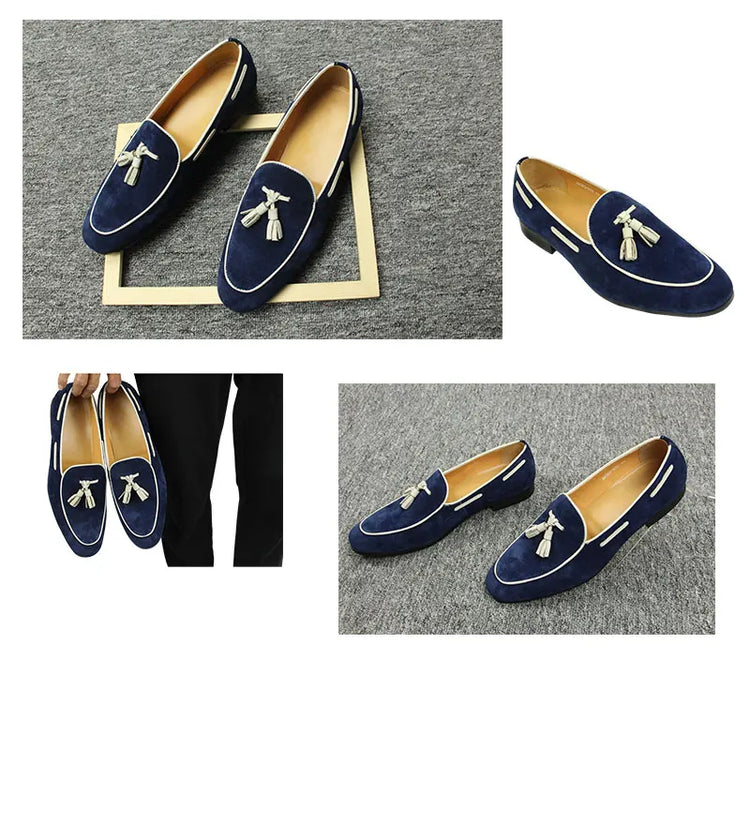 Mocassini Penny Blue da Uomo, Scarpe Casual Estive con Nappe, per Ufficio e Uso Quotidiano, in Pelle Scamosciata di Alta Qualità, Personalizzabili