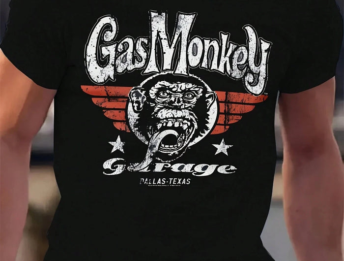 Men's Vintage Distressed Gas Monkey Garage Roaring Gorilla Dallas Texas T-Shirt for Motorcycle Hot Rod Classic Car Casual