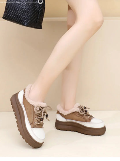 ZXRYXGS 2025 Top Layer Cowhide Women's Winter Sneakers Warm Shoes Platform Increase Shoes Casual Sneakers Snow Shoes Large Size